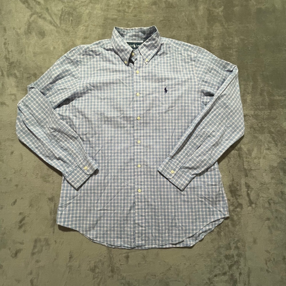 Ralph Lauren Button Down Shirt Mens‎ Large Blue Pink Plaid Classic Fit L/S